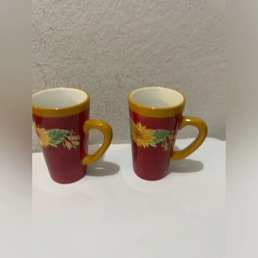 2 Sakura Chanticleer Sunflower Mug Red Coffee Cup Sally Eckman Roberts Vintage